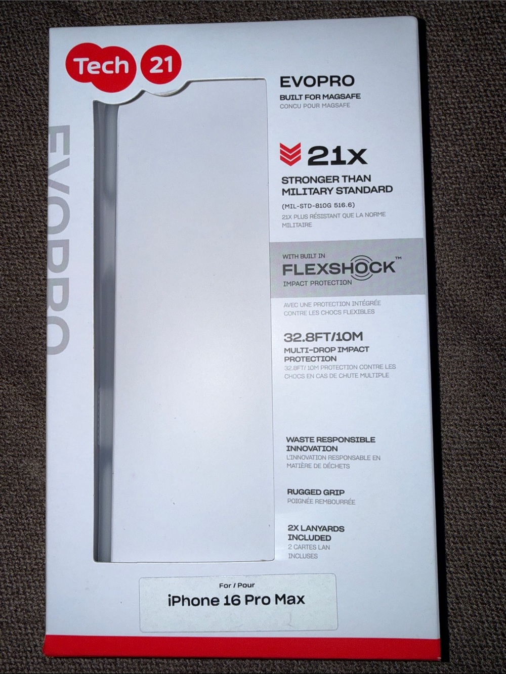 FOR APPLE IPHONE 16 PRO TECH21 EVOPRO/MAGSAFE-CASE NEW T21-11048 Clear